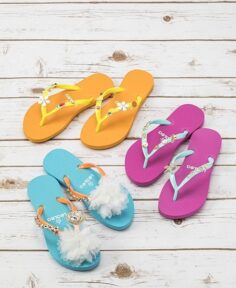 orange, pink, and blue custom beach flip flops by LeaLea Market Originals