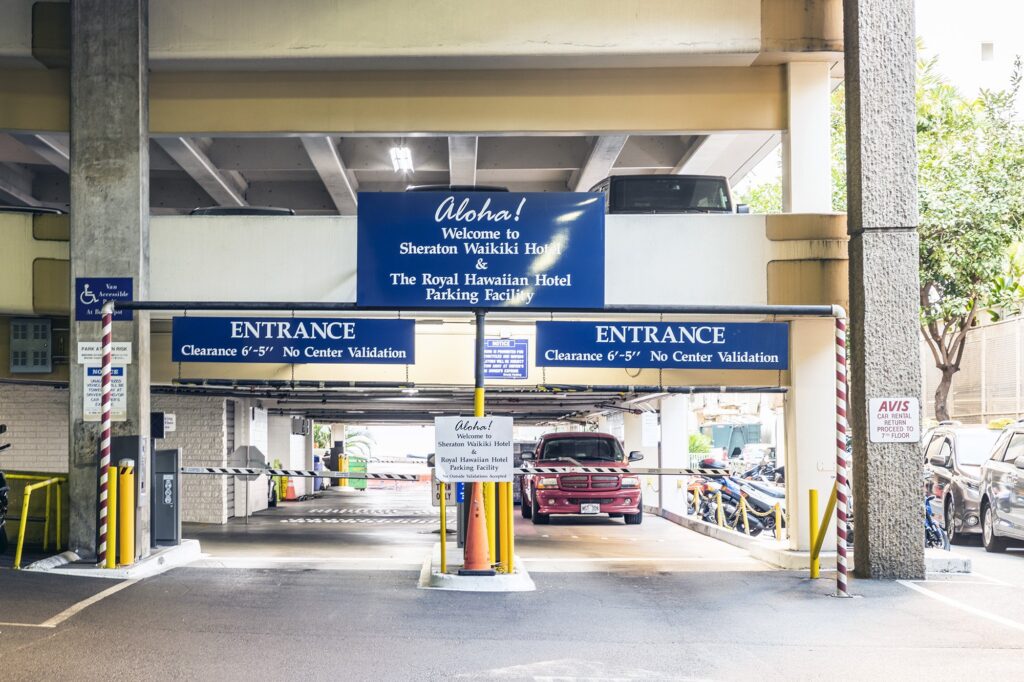 self parking entrance at the Sheraton Waikiki