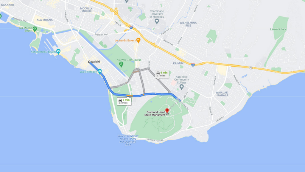 waikiki to diamond head by car