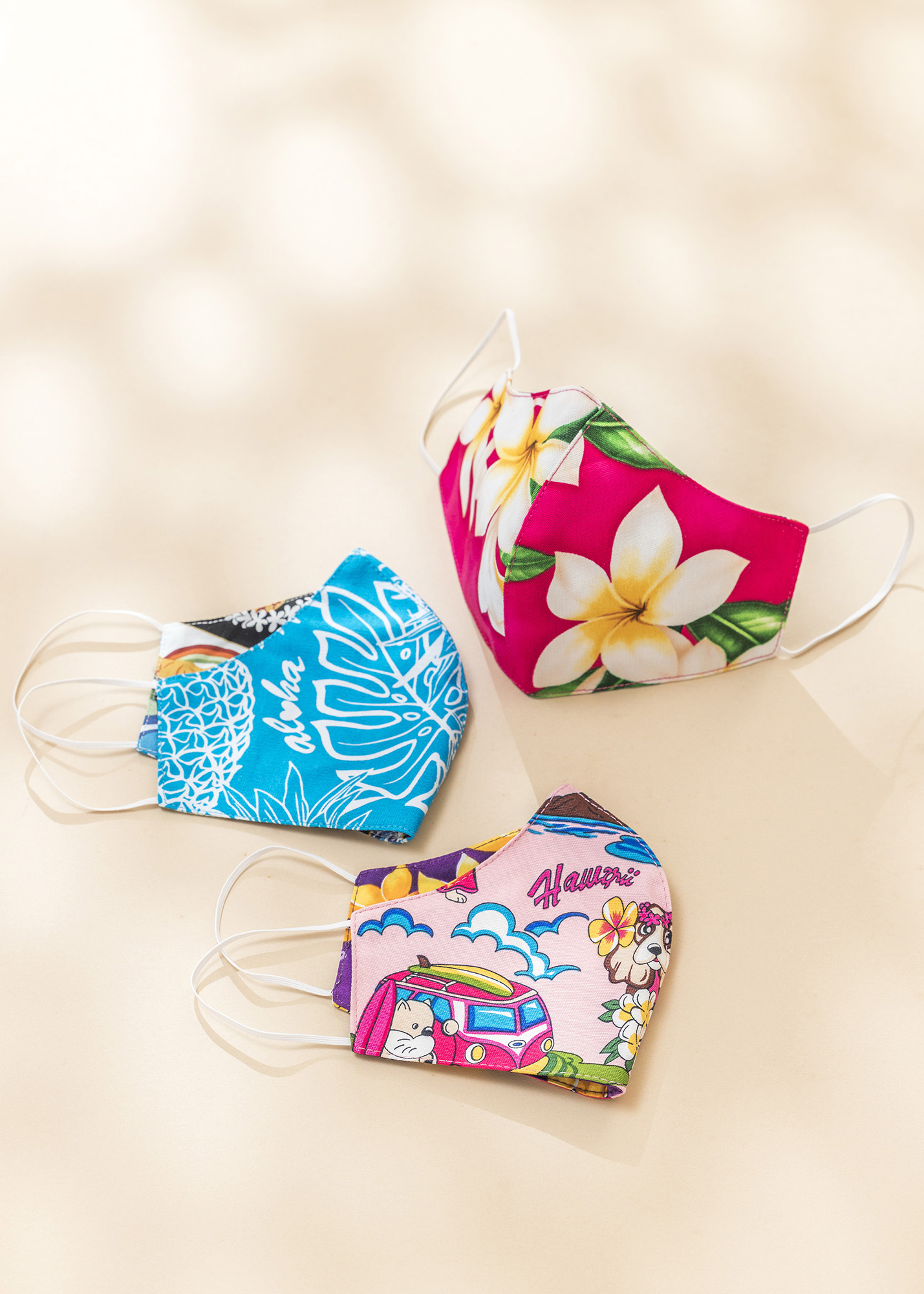 Hawaiian flower print fabric face masks